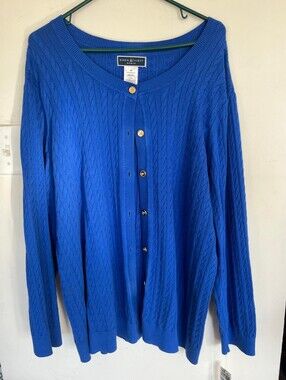 Karen Scott Royal Blue Cable Knit Cardigan with Gold Buttons